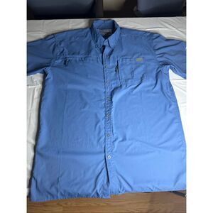 Drake DFG Blue Mens Button Up Short Sleeve Fishing Shirt Size Large